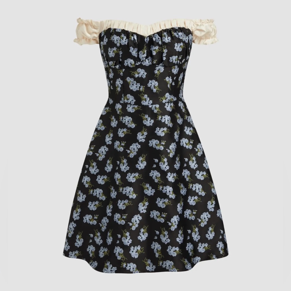 Nwt Cider Off-Shoulder Floral Corset Contrasting Binding Mini Dress Xl